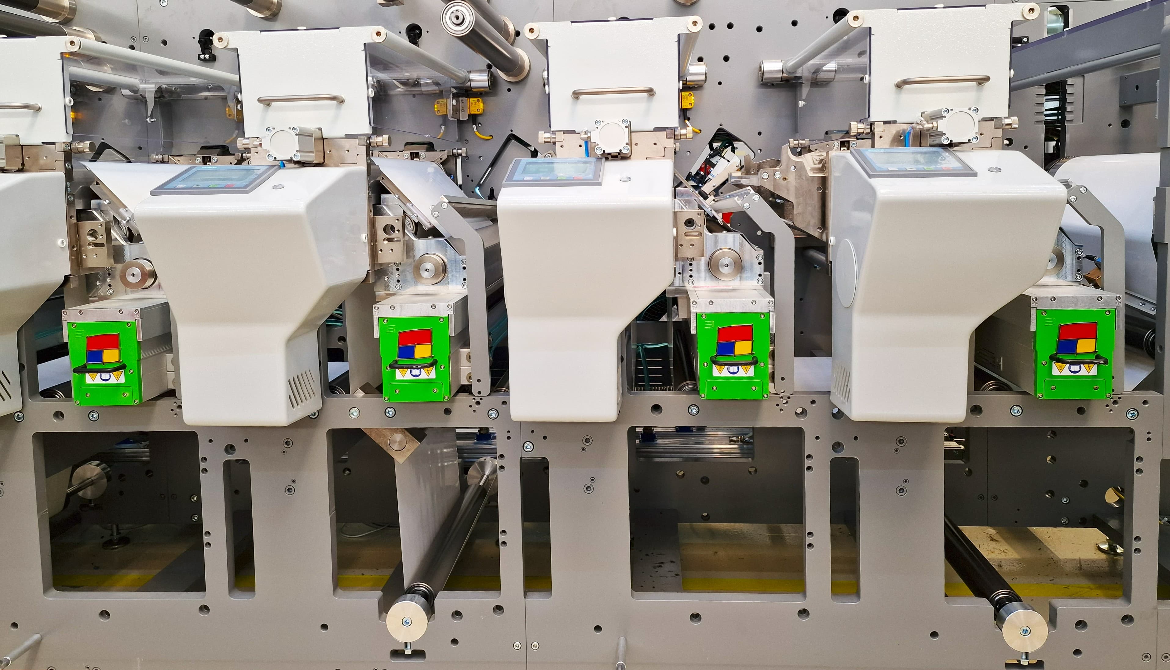 UV Ray MaxLED systems on a Bobst M1 flexo press, air-cooled with a chill drum